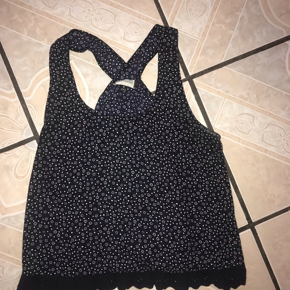 Floral cropped navy blue blouse